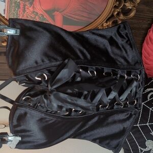 Spirit Black Satin Lace-Up Blouse